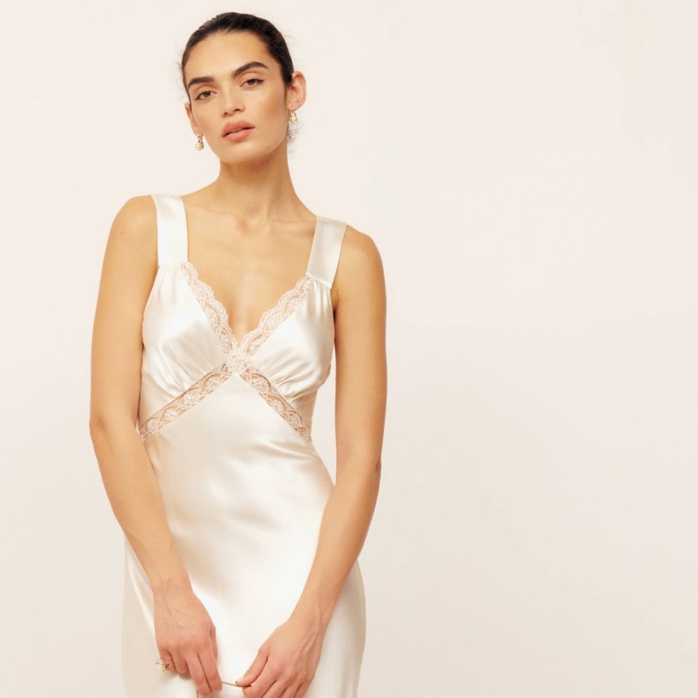 NWT Reformation Chania Silk Dress in Ivory size XS